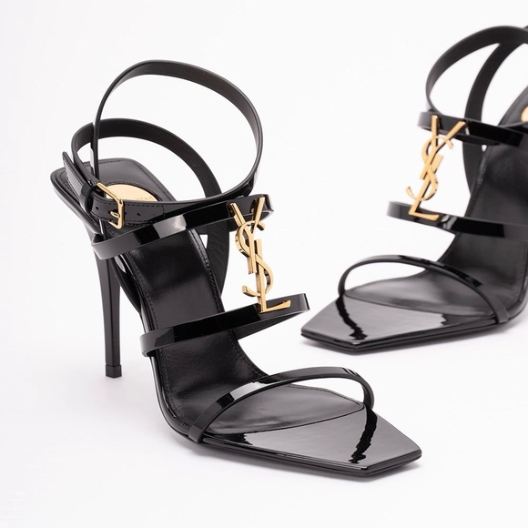 SAINT LAURENT Cassandra 90 YSL logo patent leather heels sandals - Picture 5 of 6